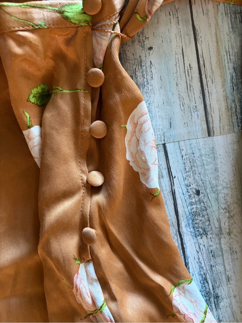 Maeve Rust Floral Wrap Skort with Green Leaf Detail - Picture 3 of 9